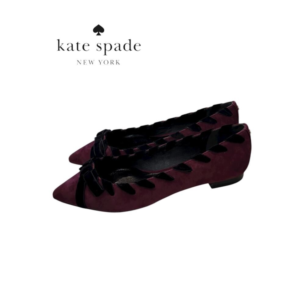 New Kate Spade New York Kalani Deep Cherry Kid Suede Leather Flats 8.5